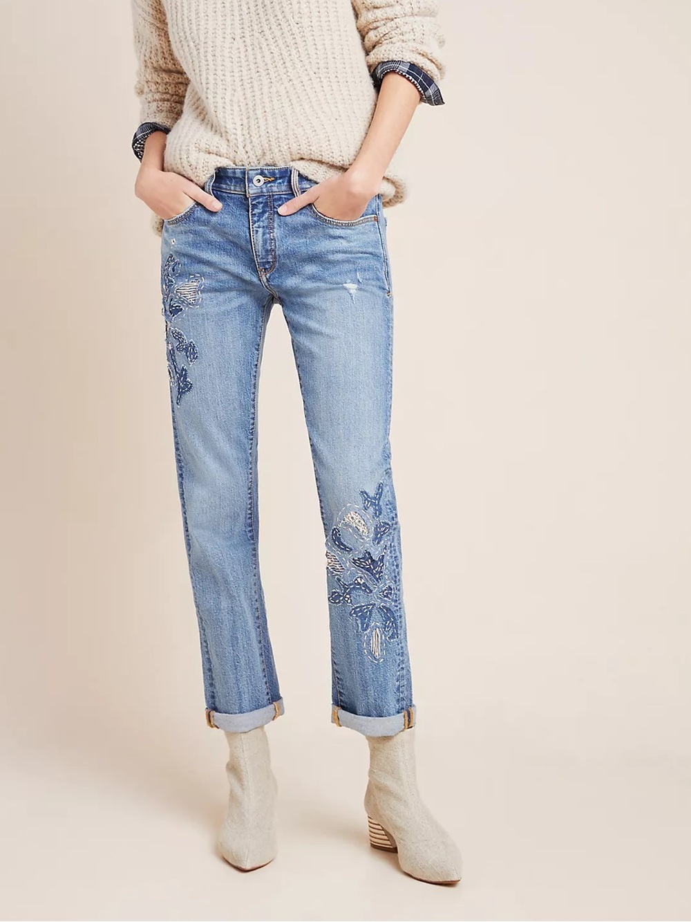 Pilcro High-Rise Embroidered Boyfriend Jeans
